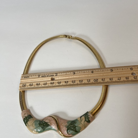 Gold Tone Snake Chain & Enamel Vintage Choker Green Light Pink - Picture 8 of 13